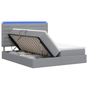 vidaXL LED Opslagbed met Matras Lichtgrijs 200 x 200 cm Stof