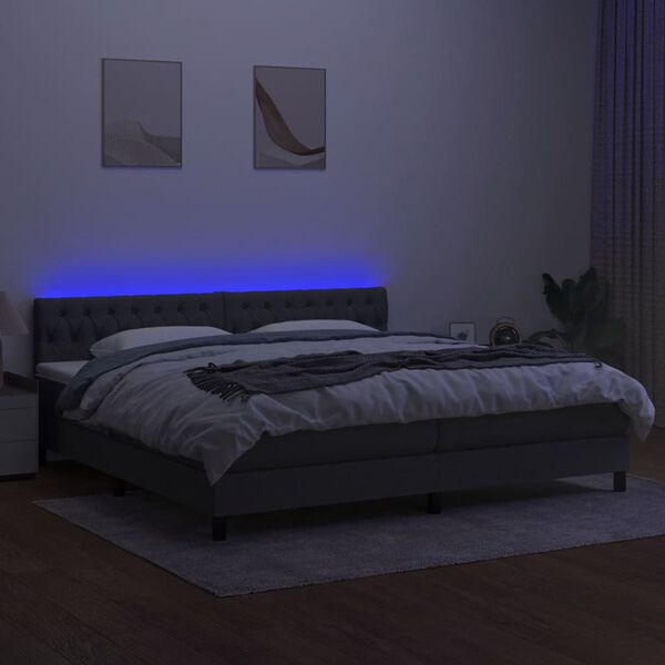 vidaXL Boxspring met matras en LED stof donkergrijs 200x200 cm