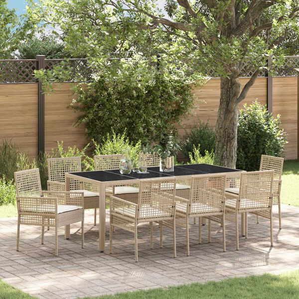 vidaXL Tuin eettafelset 9 pcs Beige poly rattan