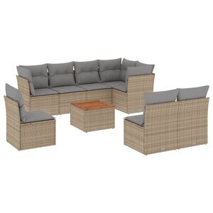 vidaXL 9-delige Loungeset met kussens poly rattan gemengd beige
