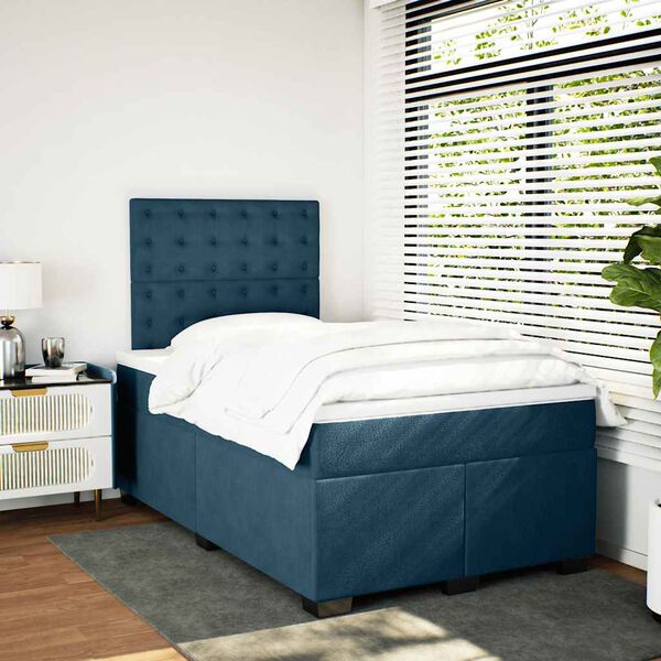 vidaXL Boxspring met matras fluweel blauw 120x200 cm