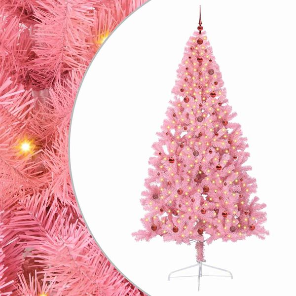 vidaXL Kunstmatig Voorverlicht Kerstboom met 300 LED Roze 240 cm PVC