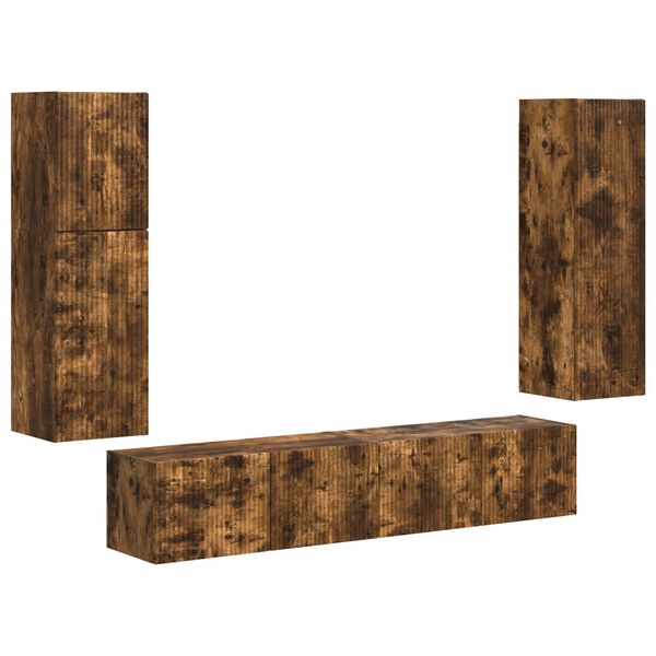 vidaXL Tv-meubelset Wandgemonteerd 4 pcs Gerookt eiken Bewerkt hout