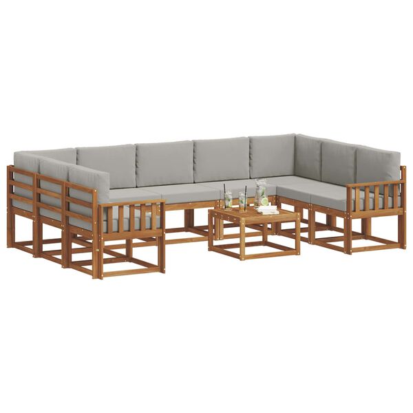 vidaXL Buiten bankenset met kussen 10 pcs Natuurlijk en Lichtgrijs