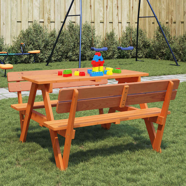vidaXL Picknicktafel voor 4 kinderen met parasolgat massief vurenhout