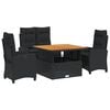 vidaXL 4-delige Tuinset met kussens poly rattan zwart