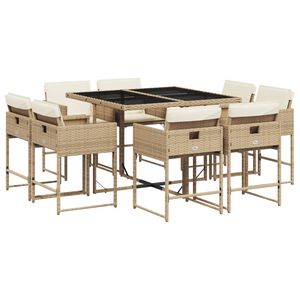 vidaXL 9-delige Tuinset met kussens poly rattan beige