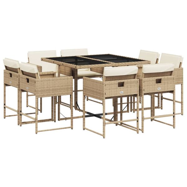 vidaXL 9-delige Tuinset met kussens poly rattan beige