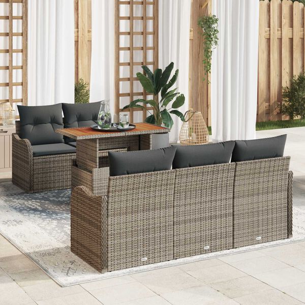 vidaXL Tuinbankenset met kussen 6 pcs Grijs poly rattan