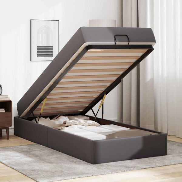 vidaXL Bedframe met matras met matras 2 pcs Grijs PVC