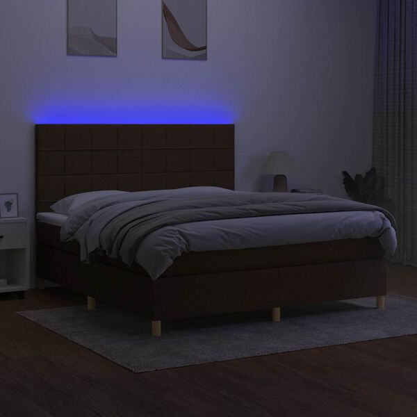 vidaXL Boxspring met matras en LED stof donkerbruin 180x200 cm