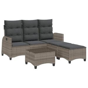vidaXL 3-delige Tuinbankstel met kussens L-vormig poly rattan grijs