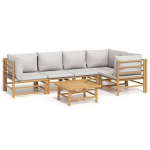 vidaXL 6-delige Loungeset met kussens bamboe lichtgrijs