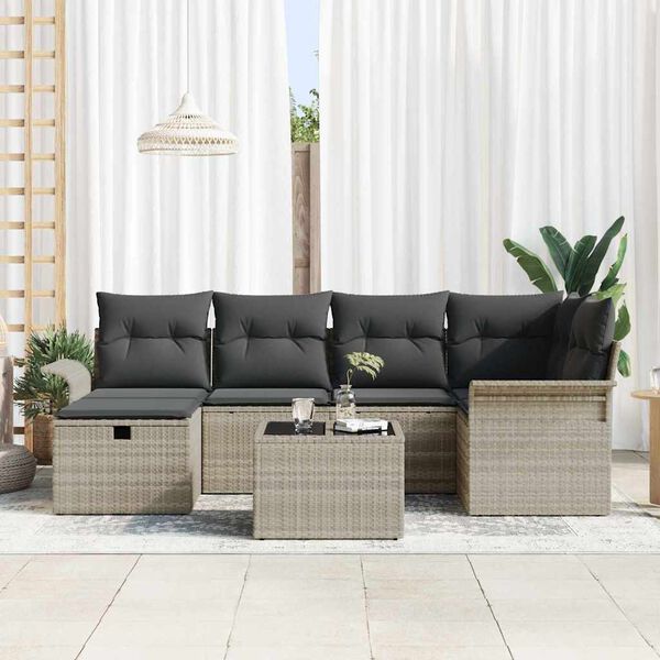 vidaXL Tuin Sofa Set met kussen 7 pcs Lichtgrijs poly rattan