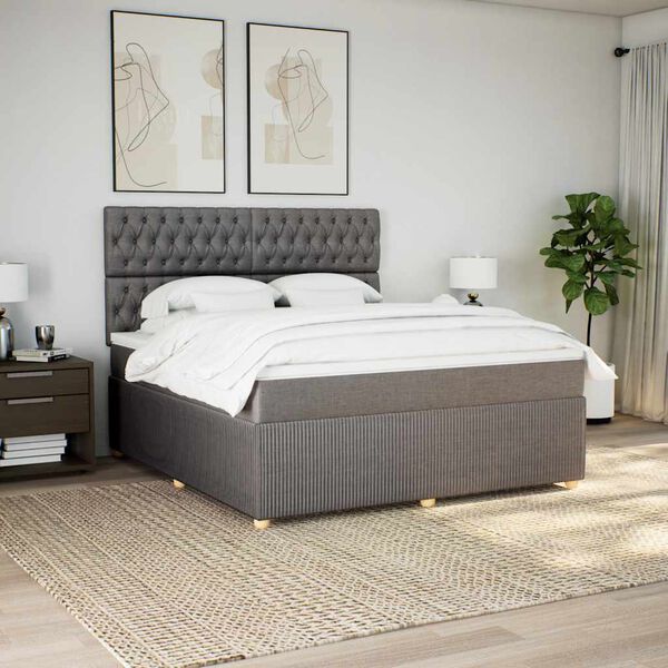 vidaXL Boxspring met matras stof taupe 180x200 cm