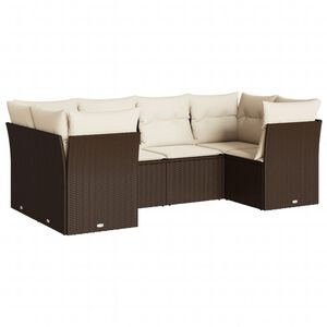 vidaXL 6-delige Loungeset met kussens poly rattan bruin