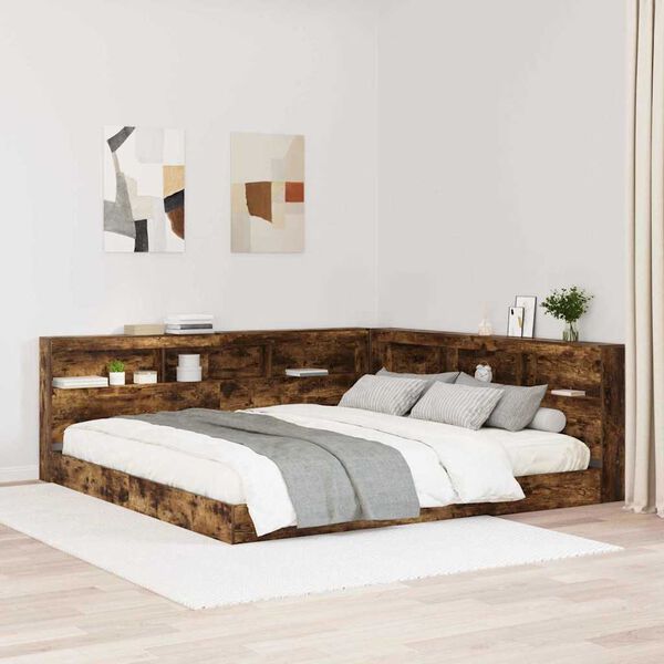 vidaXL Boekenkast Bed Gerookt eiken 180 x 200 cm Bewerkt hout