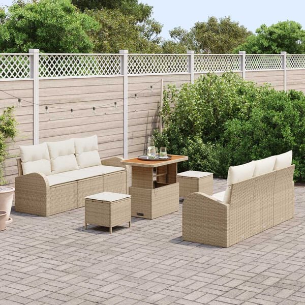 vidaXL Tuin Sofa Set met kussen 9 pcs Beige Poly riet
