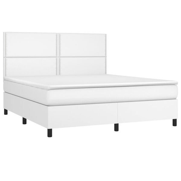 vidaXL Boxspring met matras en LED kunstleer wit 160x200 cm
