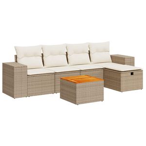 vidaXL 6-delige Loungeset met kussens poly rattan beige