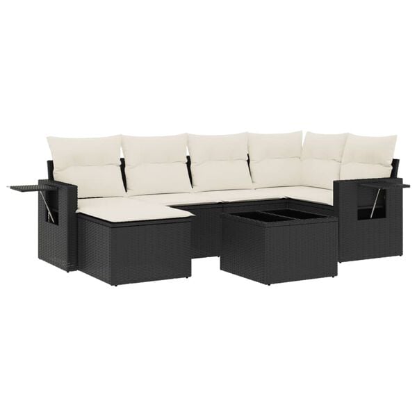 vidaXL 7-delige Loungeset met kussens poly rattan zwart