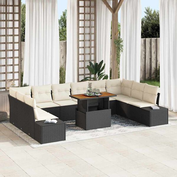 vidaXL Tuin Sofa Set met kussen met kussen 11 pcs Zwart en Cr&egrave;me