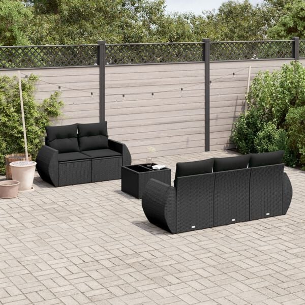 vidaXL 6-delige Loungeset met kussens poly rattan zwart
