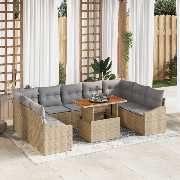 vidaXL Tuin Sofa Set met opslag 10 pcs Beige Poly riet
