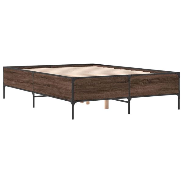 vidaXL Bedframe bewerkt hout metaal bruin eikenkleur 160x200 cm