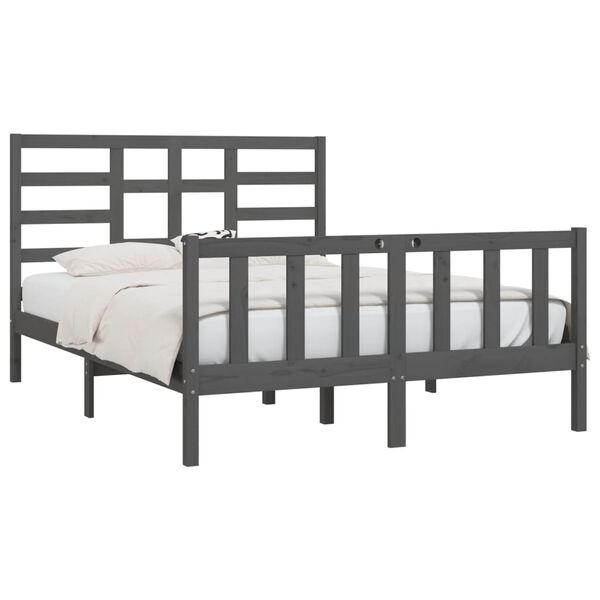 vidaXL Bedframe massief hout grijs 150x200 cm