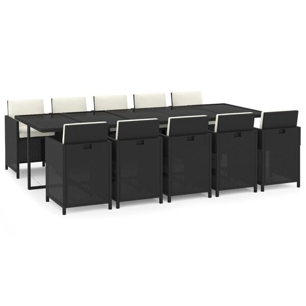 vidaXL 11-delige Tuinset met kussens poly rattan zwart