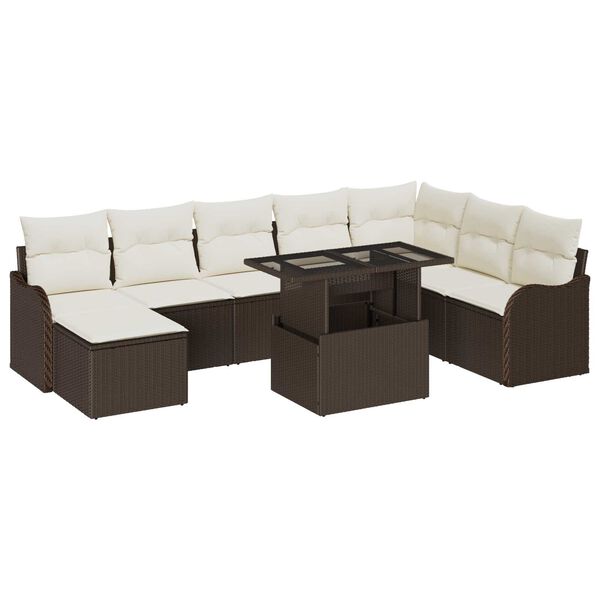 vidaXL Tuin Sofa Set met kussen met opslag 9 pcs Bruin Poly riet