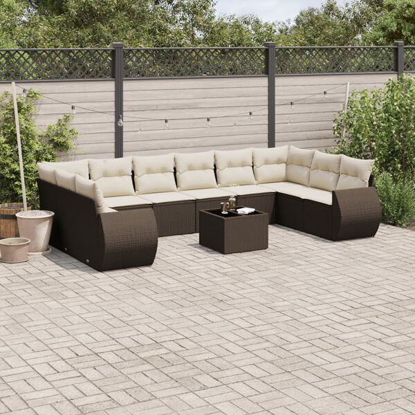 vidaXL 11-delige Loungeset met kussens poly rattan bruin