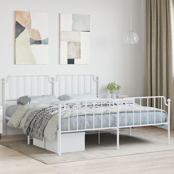 vidaXL Bedframe met hoofd- en voeteneinde metaal wit 180x200 cm