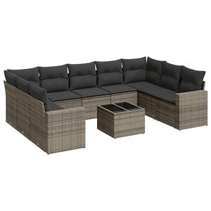 vidaXL 10-delige Loungeset met kussens poly rattan grijs