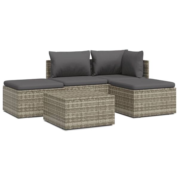 vidaXL 5-delige Loungeset met kussens poly rattan grijs