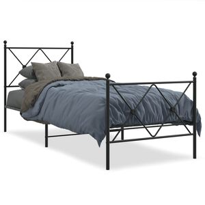 vidaXL Bedframe met hoofd- en voeteneinde metaal zwart 75x190 cm