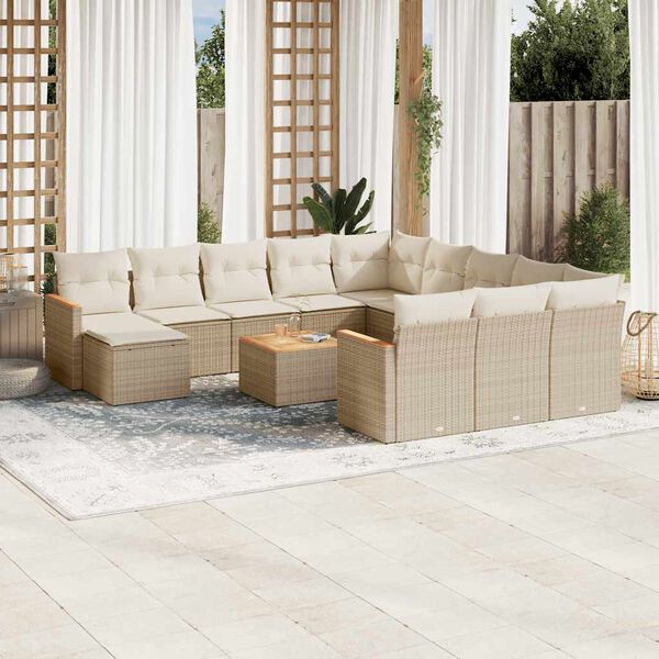 vidaXL 13-delige Loungeset met kussens poly rattan beige