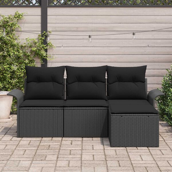 vidaXL Tuin Sofa Set met kussen met opslag 4 pcs Zwart Poly riet
