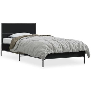 vidaXL Bedframe bewerkt hout en metaal zwart 90x190 cm