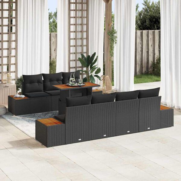vidaXL Tuin Sofa Set met kussen 8 pcs Zwart Poly riet