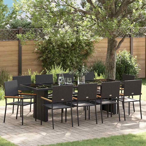 vidaXL Tuin eettafelset 11 pcs Zwart poly rattan
