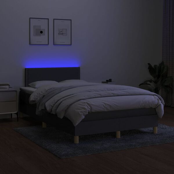 vidaXL Boxspring met matras en LED stof donkergrijs 120x200 cm