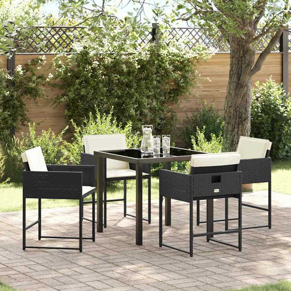 vidaXL Tuin eettafelset 5 pcs Zwart poly rattan