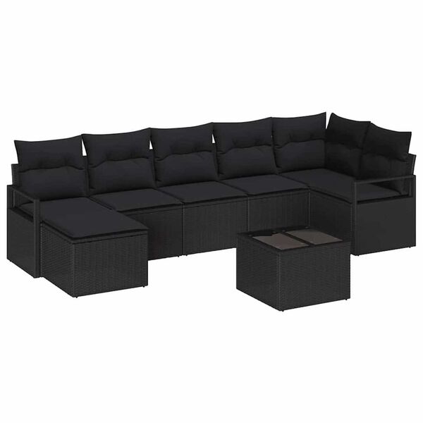 vidaXL Bankstel met kussen met opslag 8 pcs Zwart poly rattan
