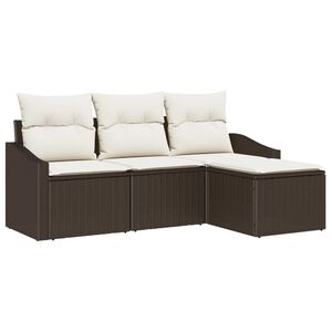 vidaXL Bankstel met kussen met opslag 4 pcs Bruin en Cr&egrave;me poly rattan