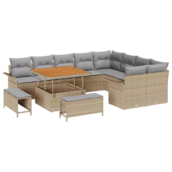 vidaXL Tuinbankenset met kussen 12 pcs Beige poly rattan