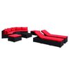 vidaXL 9-delige Loungeset met kussens poly rattan rood