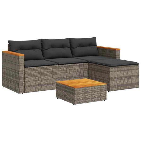 vidaXL 3-delige Loungeset met kussens poly rattan grijs