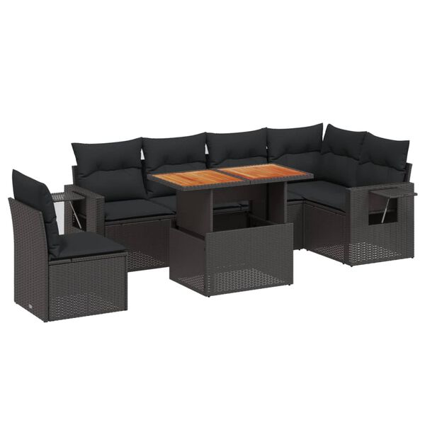 vidaXL 7-delige Loungeset met kussens poly rattan zwart